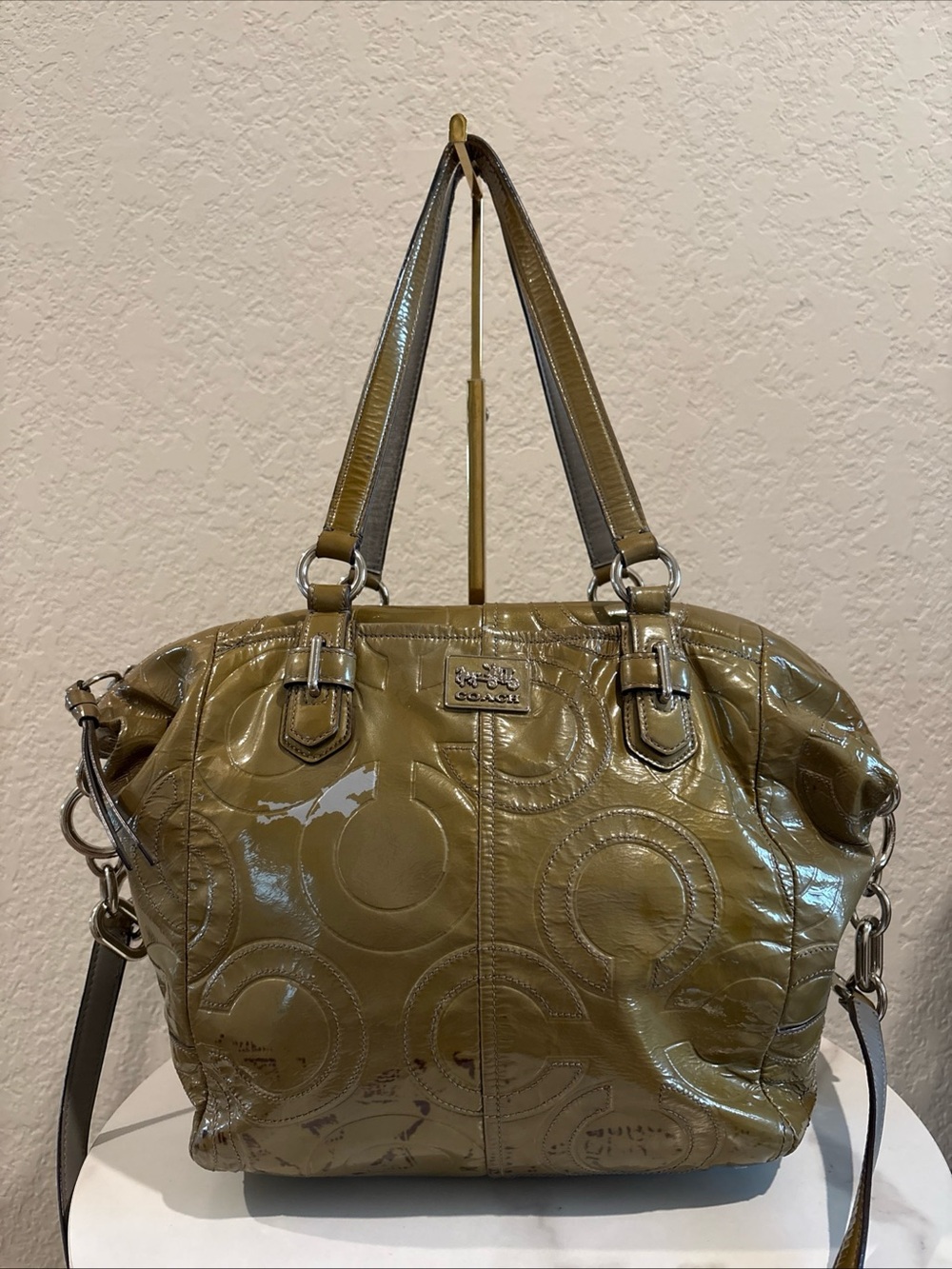 Coach Olive Green Patent Leather Shoulder Bag
